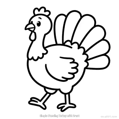 Free printable Simple Standing Turkey with Crest  Coloring Page - Free PDF Printable Turkey Coloring Sheets coloring page