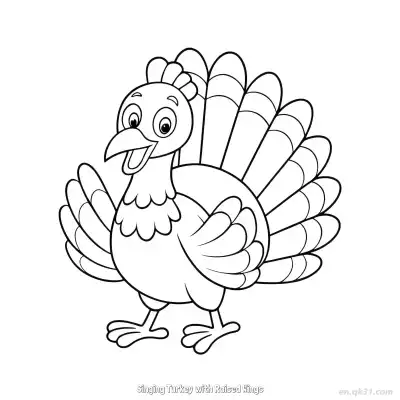 Free printable Singing Turkey with Raised Wings  Coloring Page - Free PDF Printable Turkey Coloring Sheets coloring page