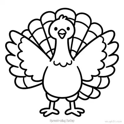 Free printable Spread-wing Turkey  Coloring Page - Free PDF Printable Turkey Coloring Sheets coloring page