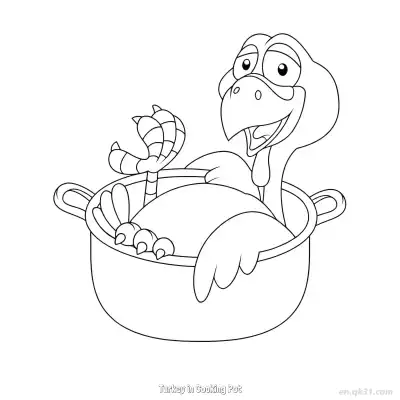 Free printable Turkey in Cooking Pot  Coloring Page - Free PDF Printable Turkey Coloring Sheets coloring page