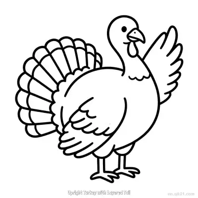Free printable Upright Turkey with Layered Tail  Coloring Page - Free PDF Printable Turkey Coloring Sheets coloring page