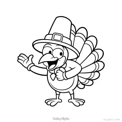 Free printable Waving Pilgrim  Coloring Page - Free PDF Printable Turkey Coloring Sheets coloring page