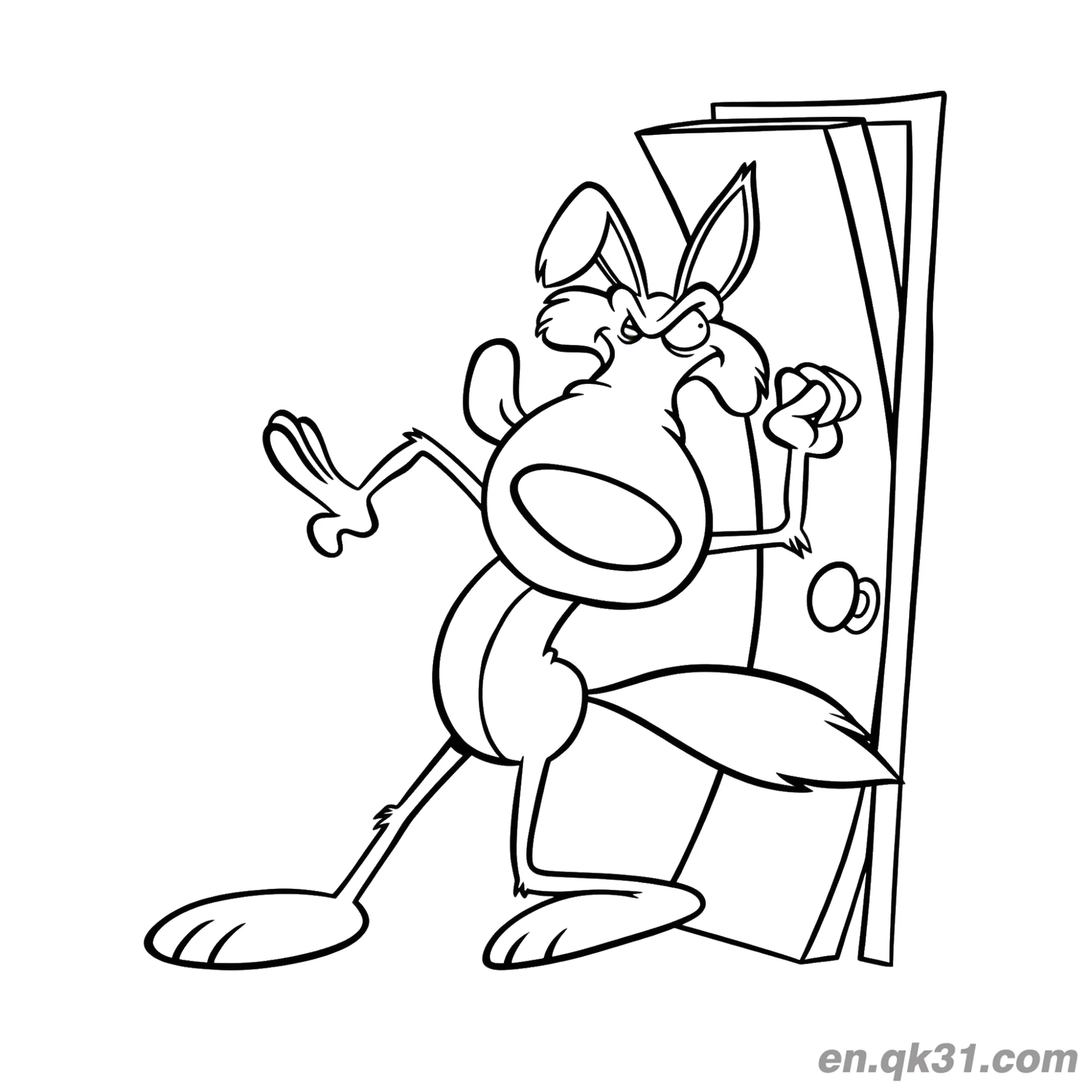 Cartoon Wolf Crashing Door Coloring Page – Free Printable Coloring Page for Kids and Adults
