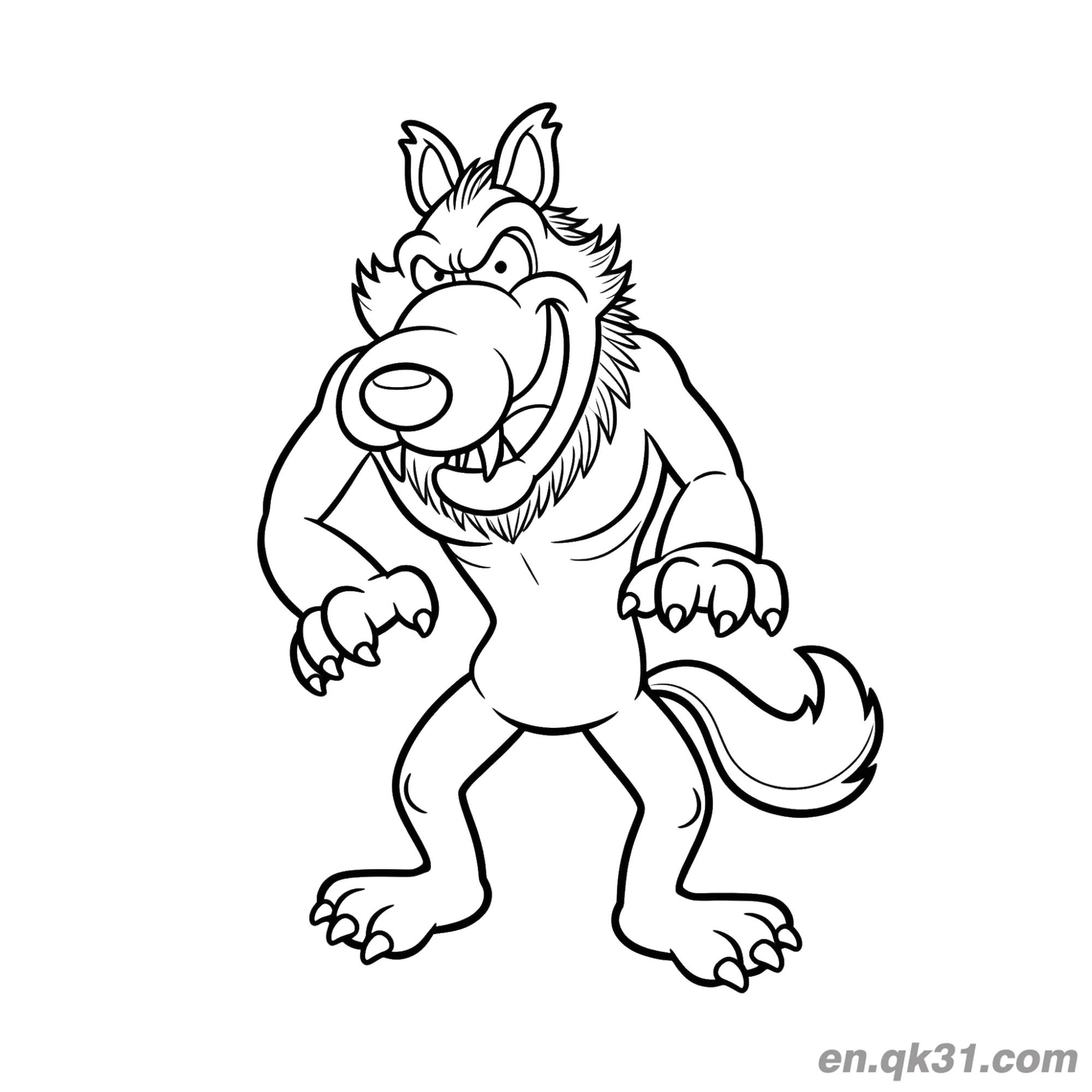 Ferocious Grinning Cartoon Wolf Coloring Page – Free Printable Coloring Page for Kids and Adults