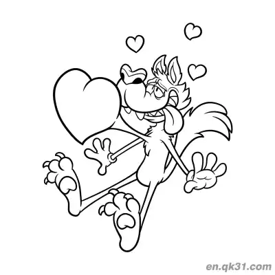 Free printable Lovestruck Cartoon Wolf With Hearts Coloring Page coloring page