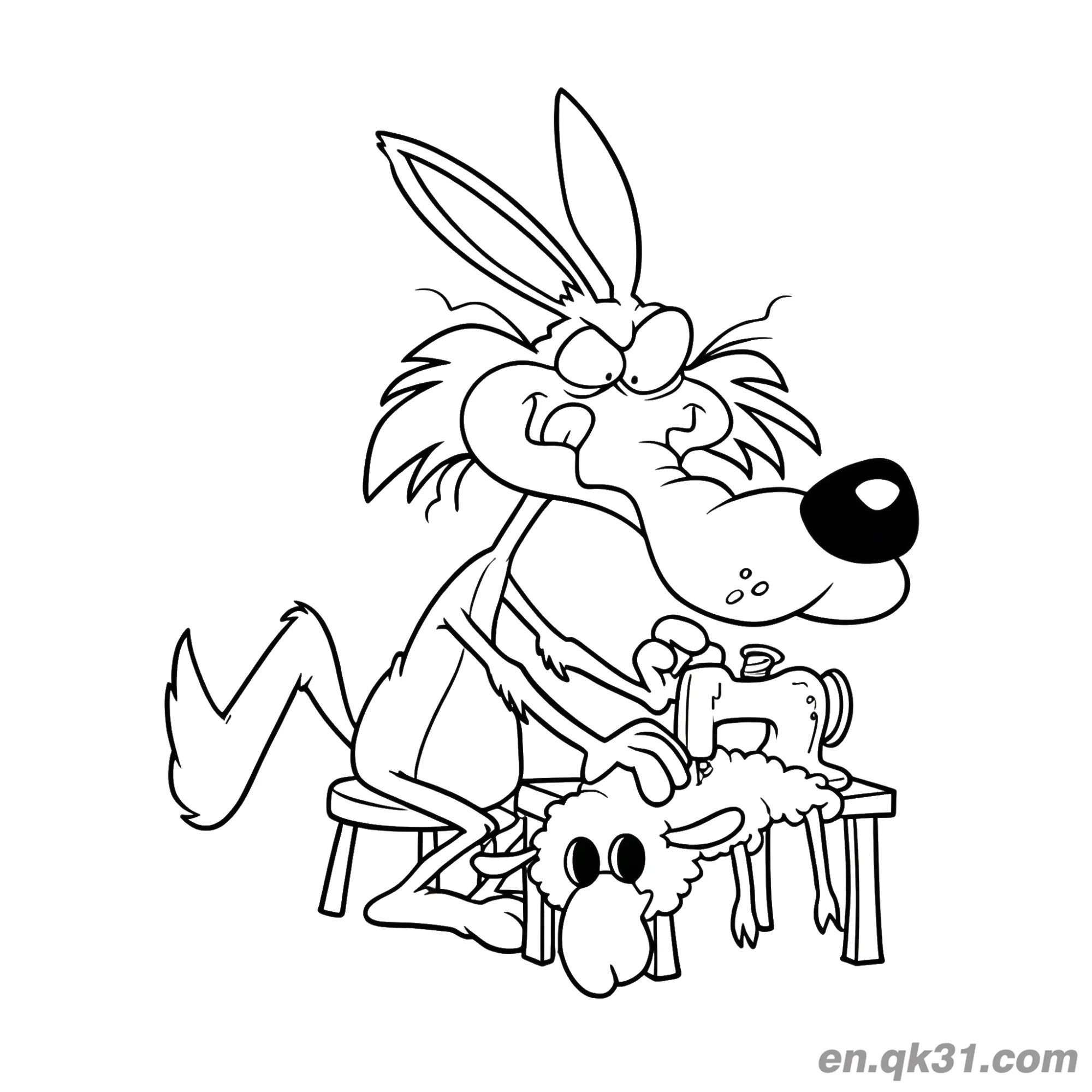 Sewing Disguise Wolf Coloring Page – Free Printable Coloring Page for Kids and Adults