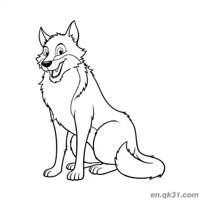 Free printable Smiling Sitting Cartoon Wolf Coloring Page coloring page