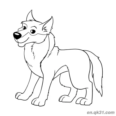 Free printable Smiling Standing Cartoon Wolf Coloring Page coloring page