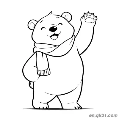 Free printable Smiling Polar Bear Waving with Scarf Coloring Page coloring page