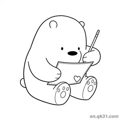 Free printable White Bear Writing with Heart Coloring Page coloring page