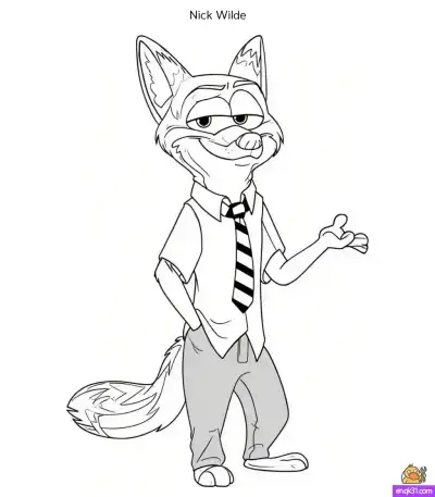 Free printable Nick Wilde Zootopia Coloring Page – Cool Fox Pose for Kids coloring page