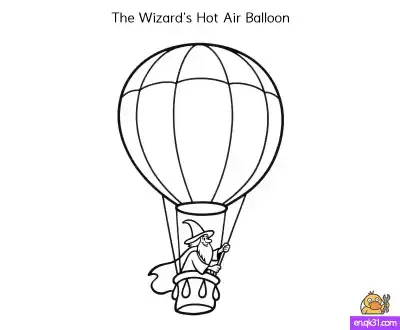 Free printable The Wizard's Hot Air Balloon Coloring Page - Oz Scene coloring page