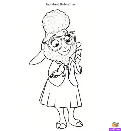 Free printable Assistant Bellwether Zootopia Coloring Page – Smart Sheep with Book coloring page
