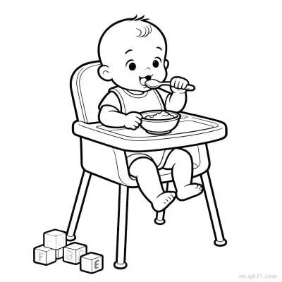 Free printable Baby Feeding Himself  Coloring Page - Free PDF Printable Baby Coloring Sheets coloring page