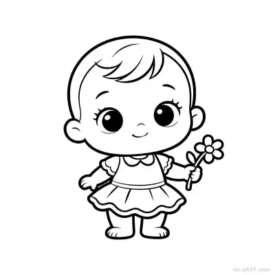 Free printable Baby Holding Flowers  Coloring Page - Free PDF Printable Baby Coloring Sheets coloring page