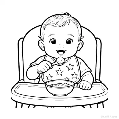 Free printable Baby Learning to Eat 1 Coloring Page - Free PDF Printable Baby Coloring Sheets coloring page