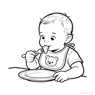Free printable Baby Learning to Eat 10 Coloring Page - Free PDF Printable Baby Coloring Sheets coloring page