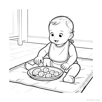 Free printable Baby Learning to Eat 11 Coloring Page - Free PDF Printable Baby Coloring Sheets coloring page