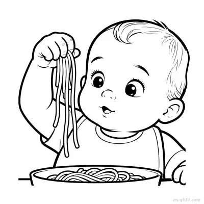Free printable Baby Learning to Eat 12 Coloring Page - Free PDF Printable Baby Coloring Sheets coloring page
