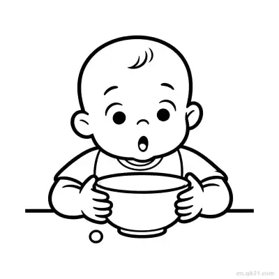 Free printable Baby Learning to Eat 13 Coloring Page - Free PDF Printable Baby Coloring Sheets coloring page