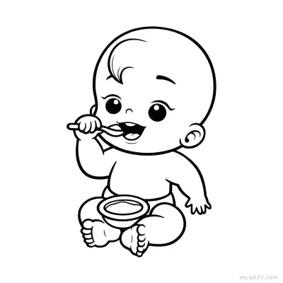Free printable Baby Learning to Eat 2 Coloring Page - Free PDF Printable Baby Coloring Sheets coloring page