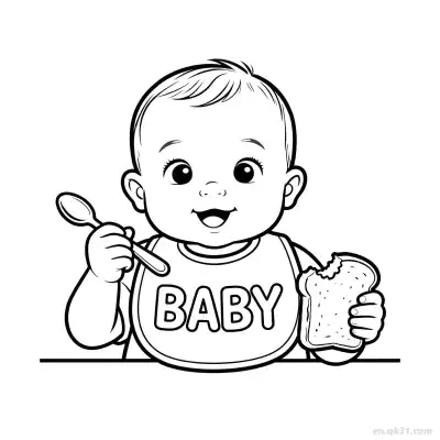 Free printable Baby Learning to Eat 6 Coloring Page - Free PDF Printable Baby Coloring Sheets coloring page