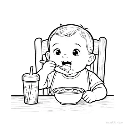 Free printable Baby Learning to Eat 7 Coloring Page - Free PDF Printable Baby Coloring Sheets coloring page