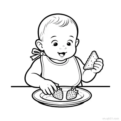 Free printable Baby Learning to Eat 8 Coloring Page - Free PDF Printable Baby Coloring Sheets coloring page