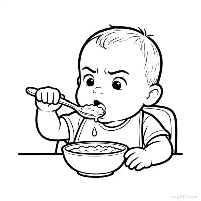 Free printable Baby Learning to Eat 9 Coloring Page - Free PDF Printable Baby Coloring Sheets coloring page