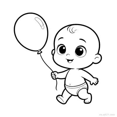 Free printable Baby Playing with Balloons  Coloring Page - Free PDF Printable Baby Coloring Sheets coloring page