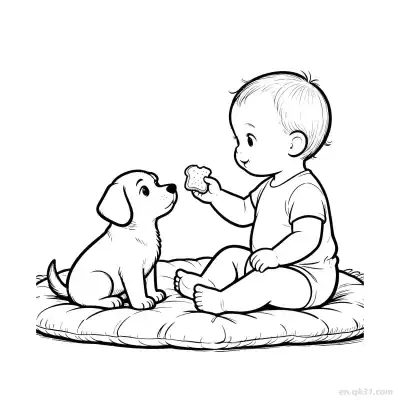 Free printable Baby Playing with Dog  Coloring Page - Free PDF Printable Baby Coloring Sheets coloring page