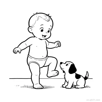 Free printable Baby Playing with Dog 2 Coloring Page - Free PDF Printable Baby Coloring Sheets coloring page