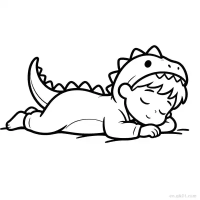 Free printable Baby in Dinosaur Clothes  Coloring Page - Free PDF Printable Baby Coloring Sheets coloring page