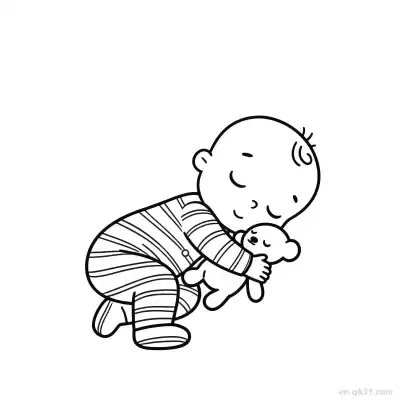 Free printable Baby Sleeping with Bear  Coloring Page - Free PDF Printable Baby Coloring Sheets coloring page