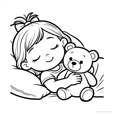 Free printable Baby Sleeping with Bear 2 Coloring Page - Free PDF Printable Baby Coloring Sheets coloring page