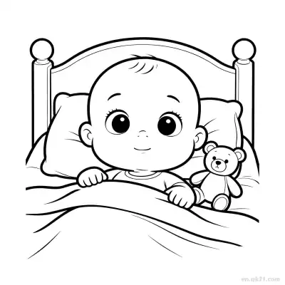 Free printable Baby Sleeping with Bear 3 Coloring Page - Free PDF Printable Baby Coloring Sheets coloring page