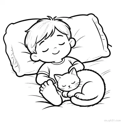 Free printable Baby Sleeping with Cat  Coloring Page - Free PDF Printable Baby Coloring Sheets coloring page
