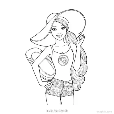 Free printable Barbie Beach Outfit  Coloring Page - Free PDF Printable Barbie Coloring Sheets coloring page