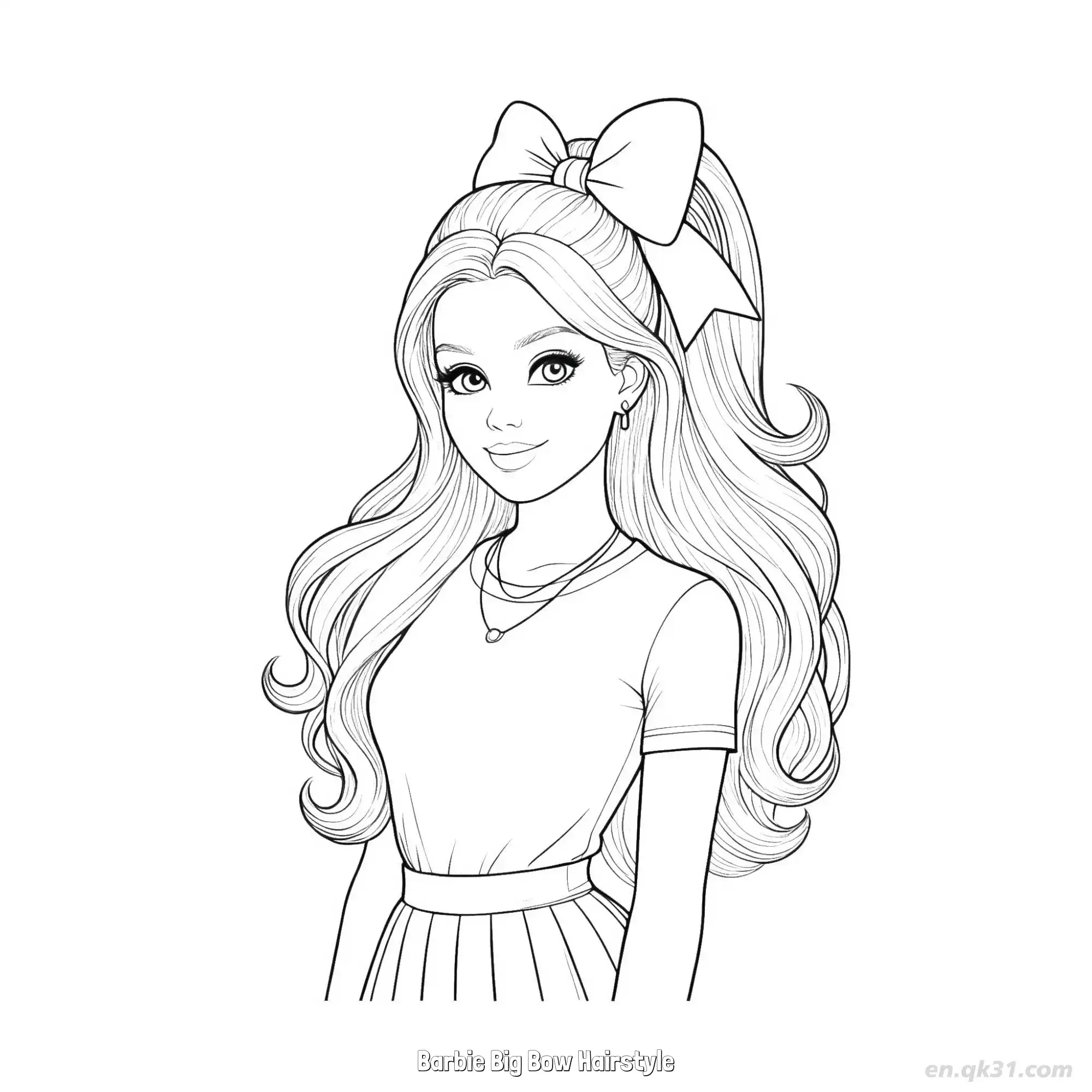 Barbie Big Bow Hairstyle  Coloring Page - Free Printable Barbie PDF Coloring Sheets – Free Printable Coloring Page for Kids and Adults
