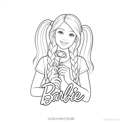Free printable Barbie Braided Pigtails  Coloring Page - Free PDF Printable Barbie Coloring Sheets coloring page