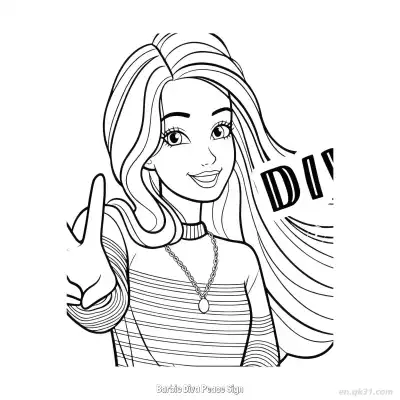 Free printable Barbie Diva Peace Sign  Coloring Page - Free PDF Printable Barbie Coloring Sheets coloring page