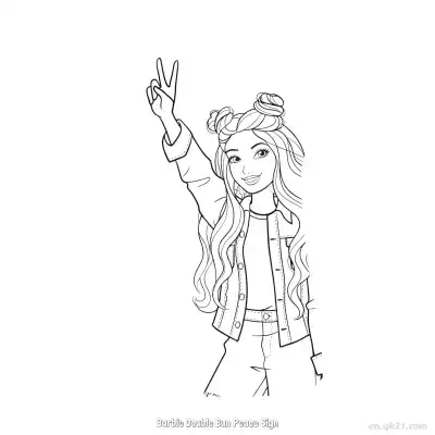 Free printable Barbie Double Bun Peace Sign  Coloring Page - Free PDF Printable Barbie Coloring Sheets coloring page