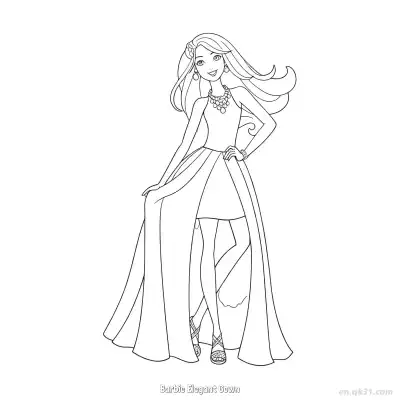 Free printable Barbie Elegant Gown  Coloring Page - Free PDF Printable Barbie Coloring Sheets coloring page