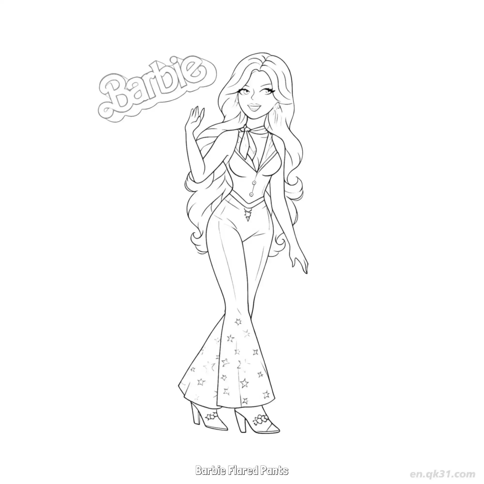 Barbie Flared Pants  Coloring Page - Free Printable Barbie PDF Coloring Sheets – Free Printable Coloring Page for Kids and Adults