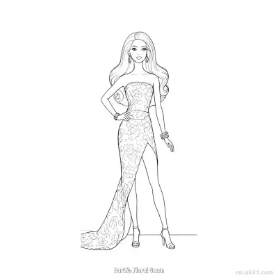 Free printable Barbie Floral Gown  Coloring Page - Free PDF Printable Barbie Coloring Sheets coloring page