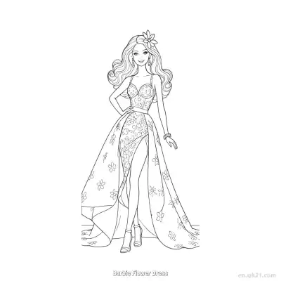 Free printable Barbie Flower Dress  Coloring Page - Free PDF Printable Barbie Coloring Sheets coloring page