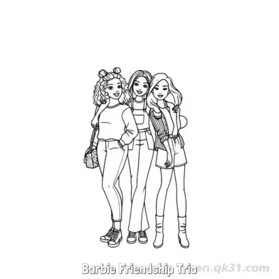 Free printable Barbie Friendship Trio  Coloring Page - Free PDF Printable Barbie Coloring Sheets coloring page