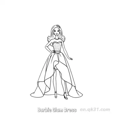 Free printable Barbie Glam Dress  Coloring Page - Free PDF Printable Barbie Coloring Sheets coloring page