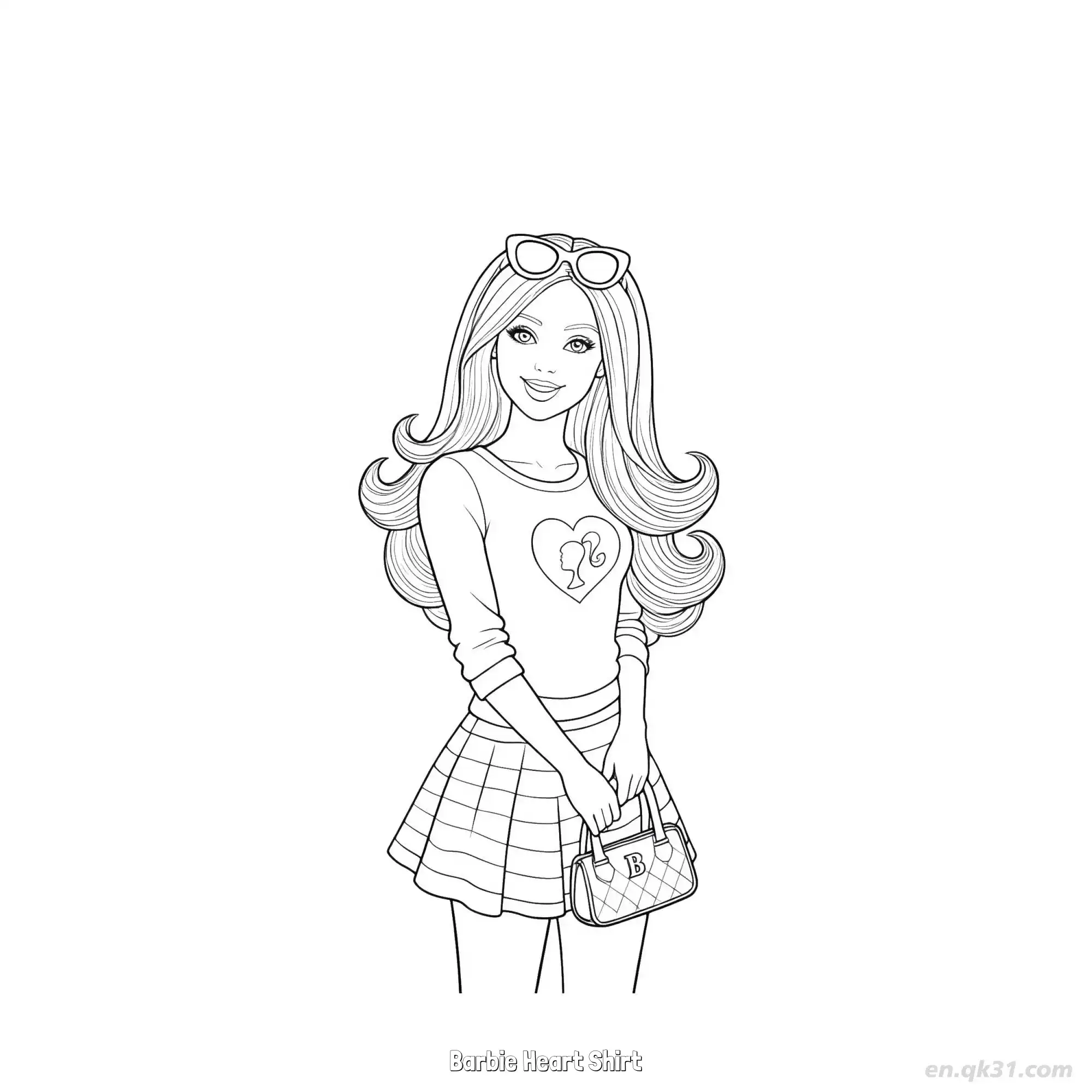 Barbie Heart Shirt  Coloring Page - Free Printable Barbie PDF Coloring Sheets – Free Printable Coloring Page for Kids and Adults