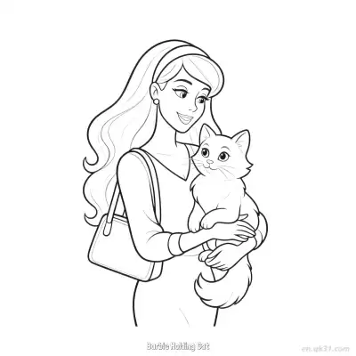Free printable Barbie Holding Cat  Coloring Page - Free PDF Printable Barbie Coloring Sheets coloring page